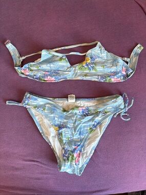 rebels Light Blue Tropical Floral Bikini Bottoms